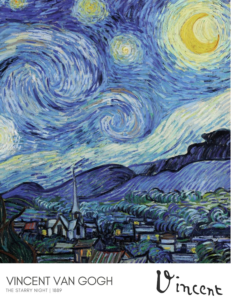 Vincent van Gogh The Starry Night - Famous post-impressionist night sky -Van Gogh swirling night sky - legendary masterpiece by Van Gogh