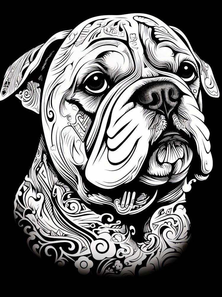 Bulldog Dog, Line Drawing 2