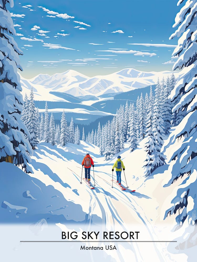 Big Sky Resort   Montana Usa, Ski Resort Poster Illustration 2
