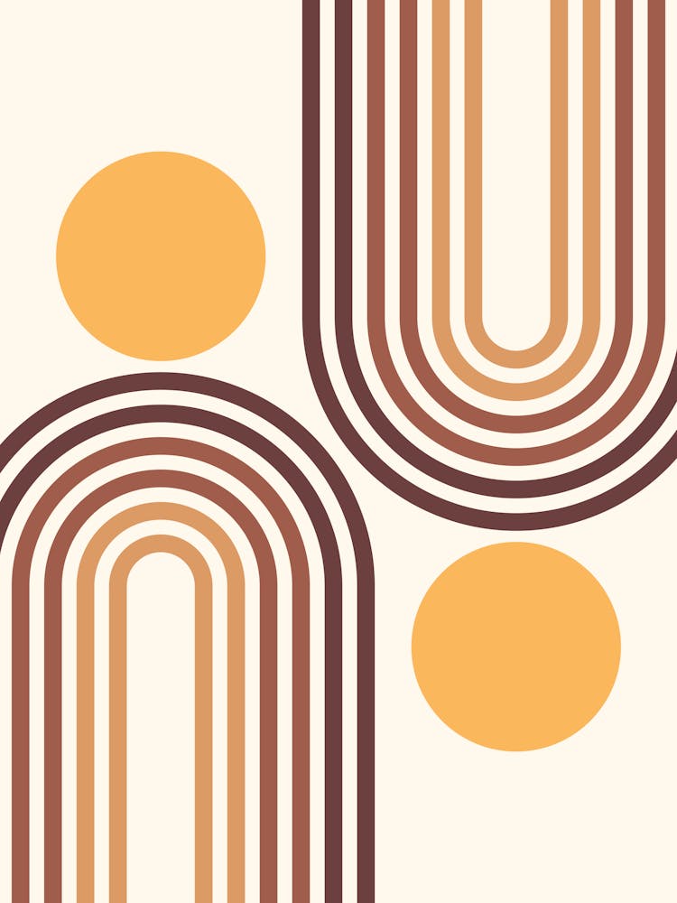 Mid Century Modern Geometric Rainbow And Sun Abstract A8 In Contemporary Pastel Brown Gold 01