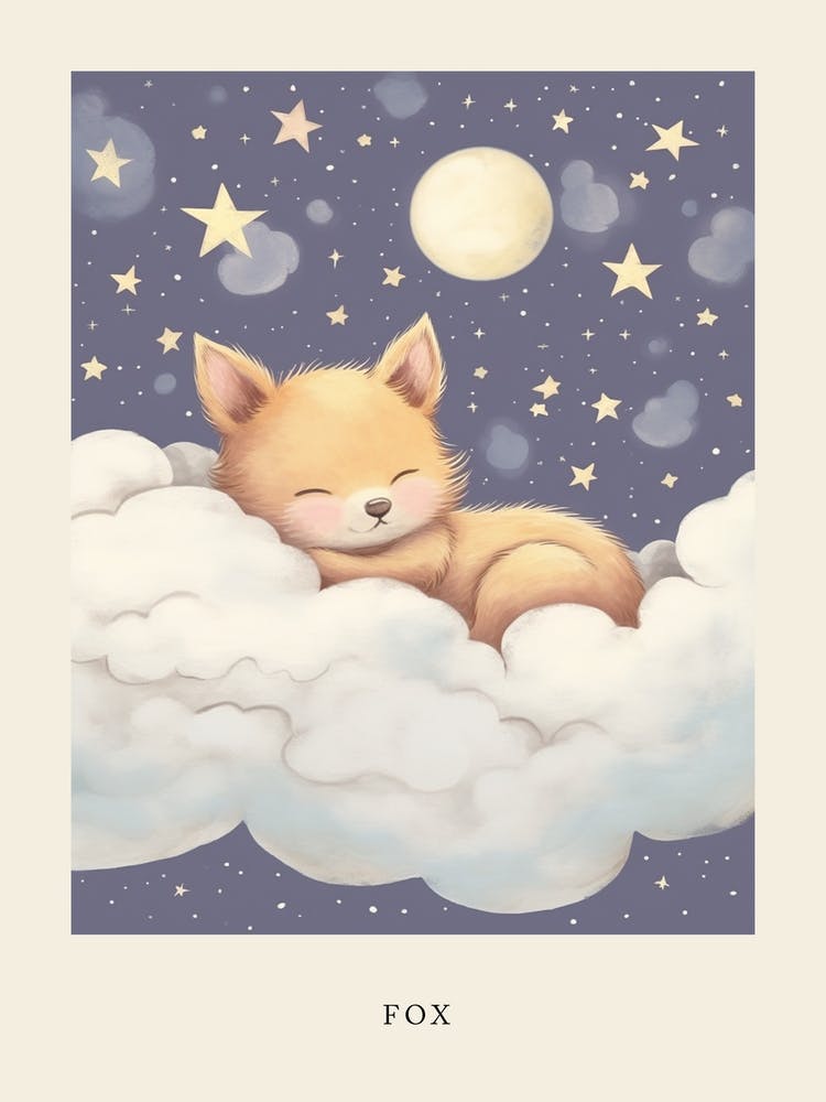 Sleeping Baby Fox 1 Nursery Poster