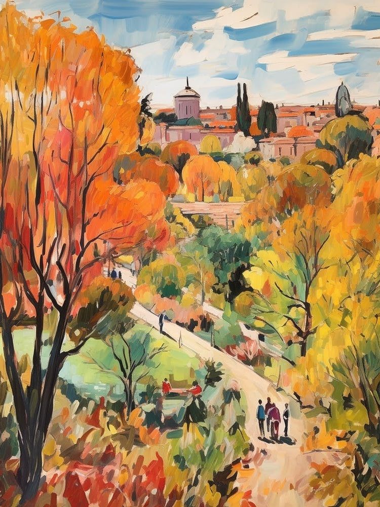 Autumn City Park Painting Villa Borghese Gardens Rome 1