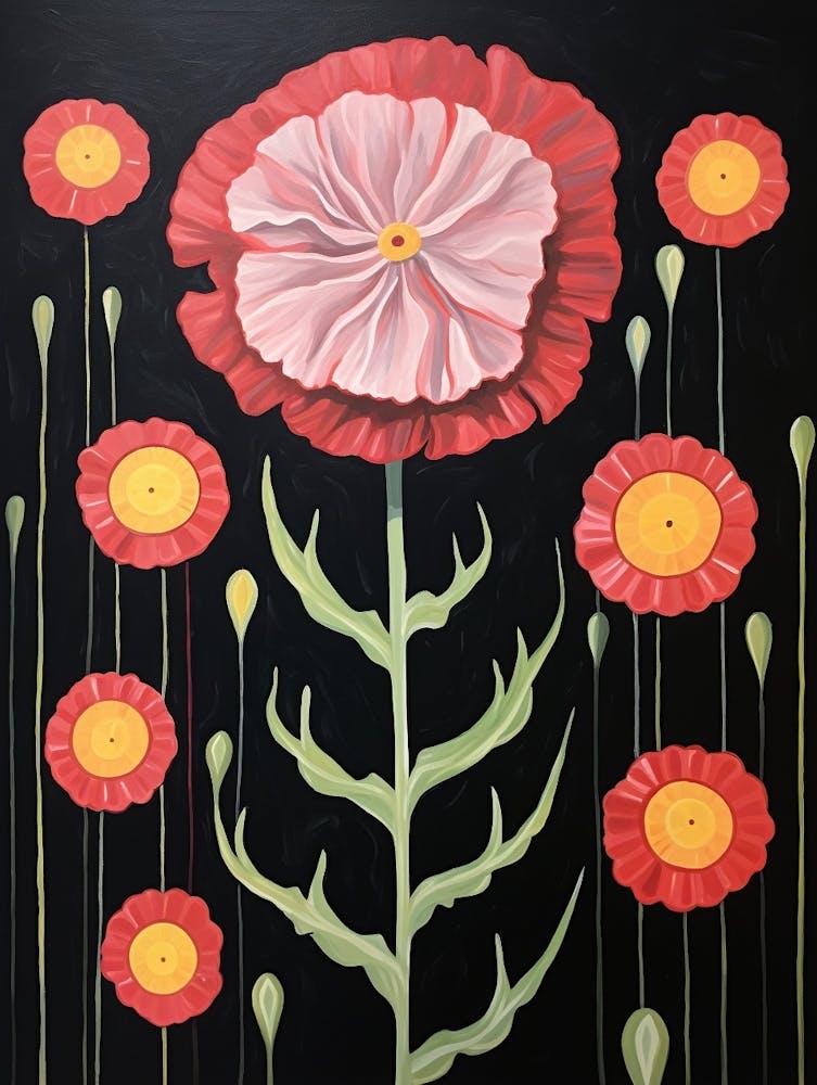 Carnation Dianthus 2 Hilma Af Klint Inspired Flower Illustration