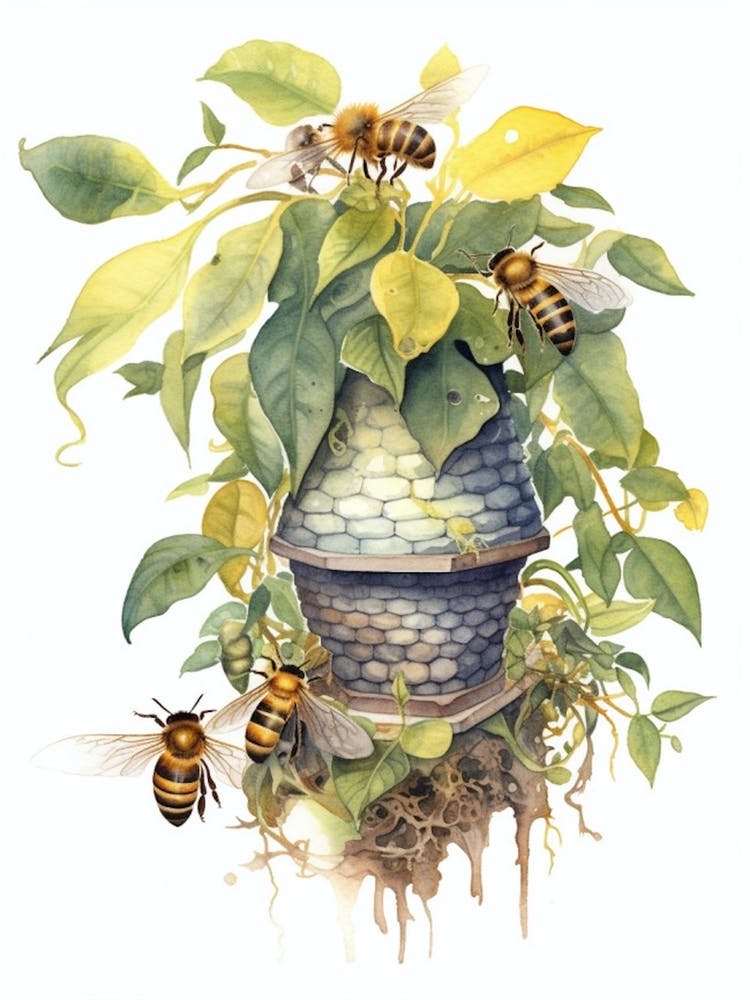 Royal Jelly Bee Beehive Watercolour Illustration 1