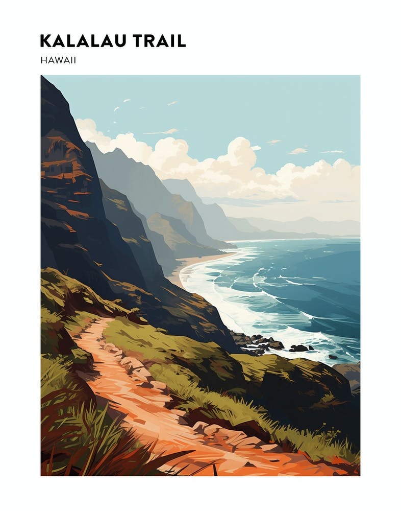 Kalalau Trail Hawaii 2 Wanderweg-Landschaftsposter