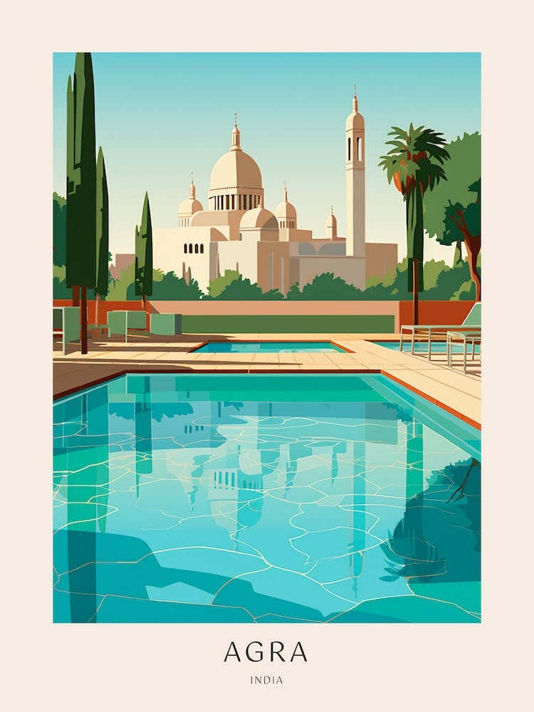 Agra, India 1 Midcentury Modern Pool Poster