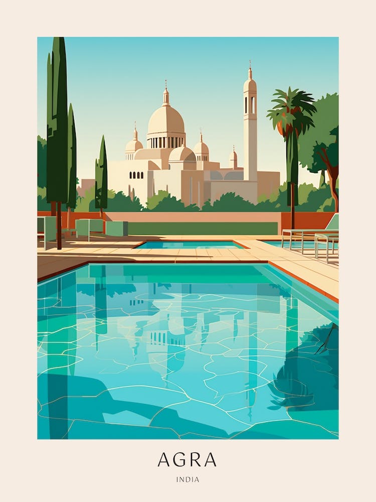 Agra, India 1 Midcentury Modern Pool Poster