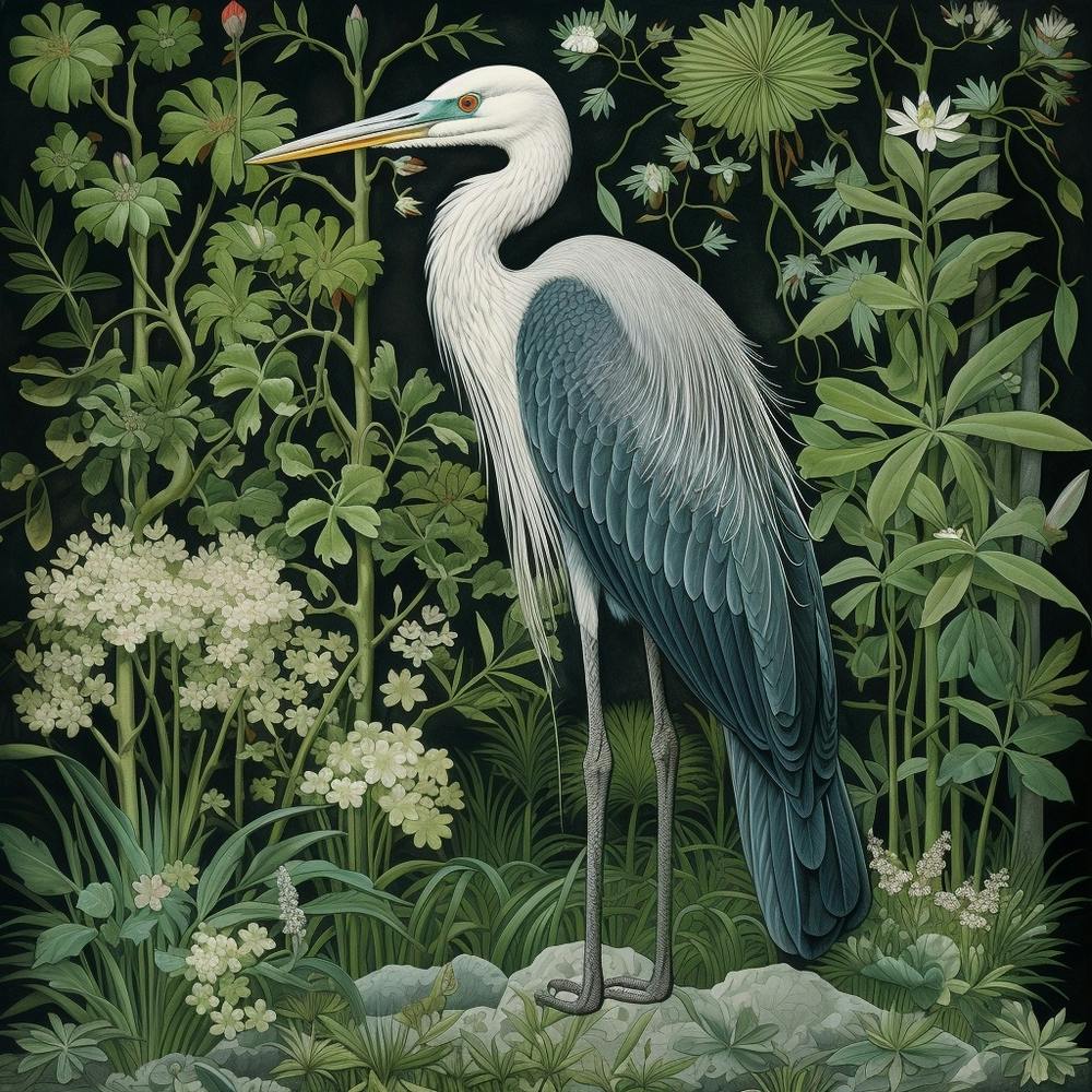 Ohara Koson Inspired Bird Painting Great Blue Heron 8 Square