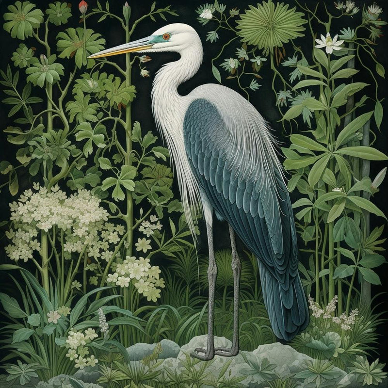 Ohara Koson Inspired Bird Painting Great Blue Heron 8 Square