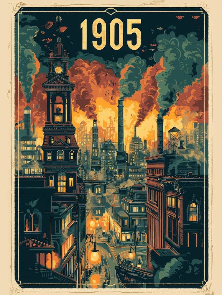 Aihrgdesign A Nostalgic Poster Of A 1905 City Skyline At Dusk 317eda9a B6b8 4438 8008 67f57208dbe4 1