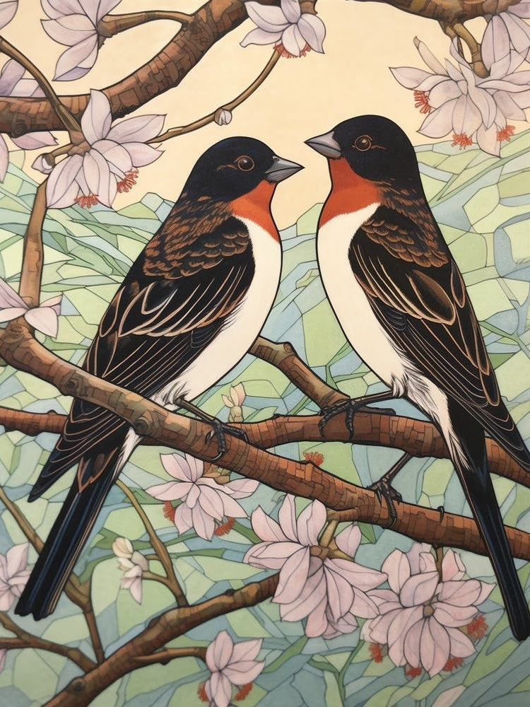 Art Nouveau Birds Poster Barn Swallow 4