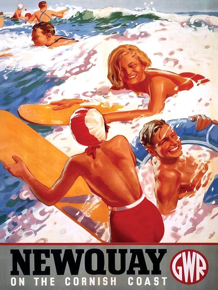 Newquay On The Cornish Coast, Englandm Vintage Travel Poster