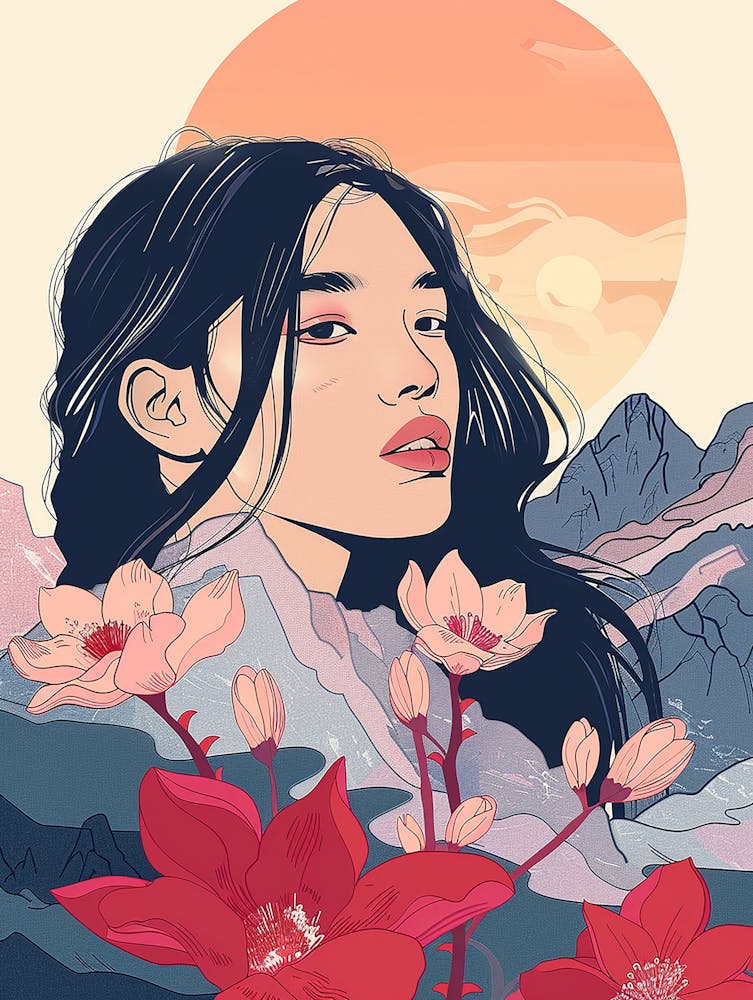 Asian Girl With Flowers 1