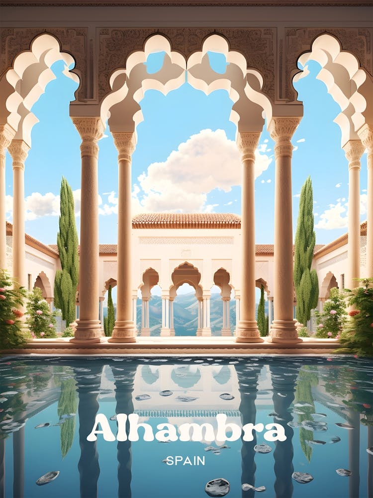 Alhambra Spanien Architektur Reisekunst Illustration