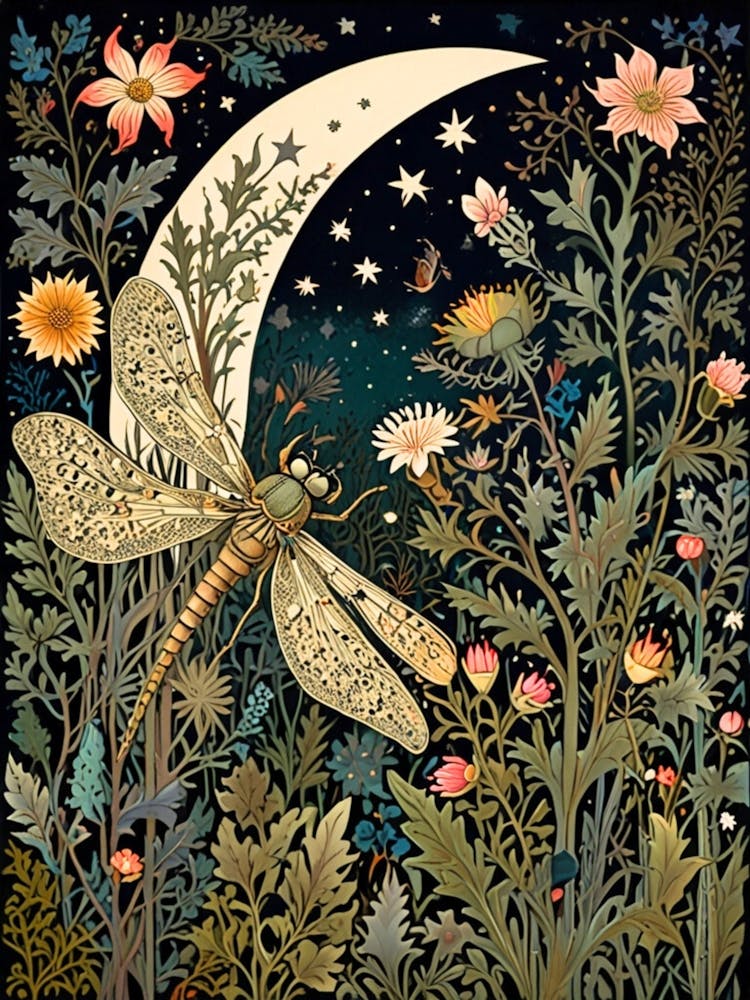 William Morris Dragonfly In The Moonlight