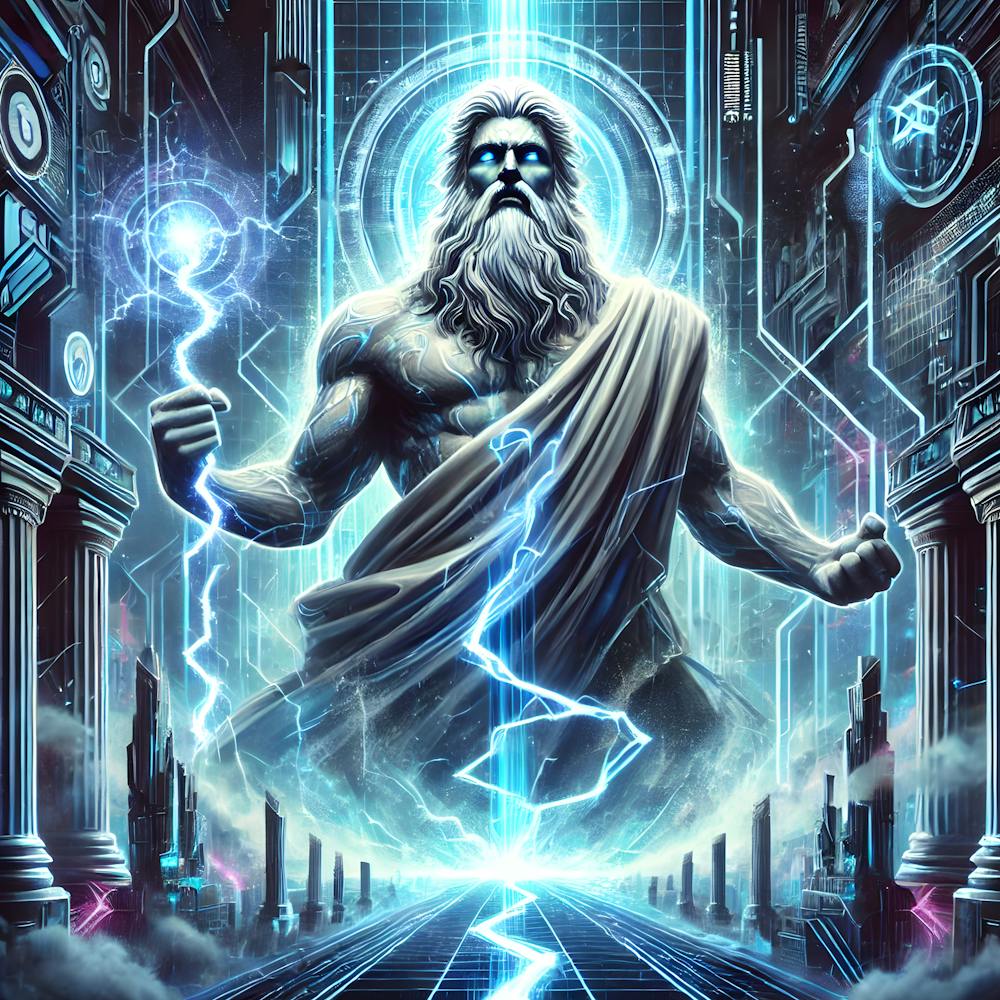 Cyberpunk Zeus Futuristic Greek Mythology Art Digital Ancient God Illustration