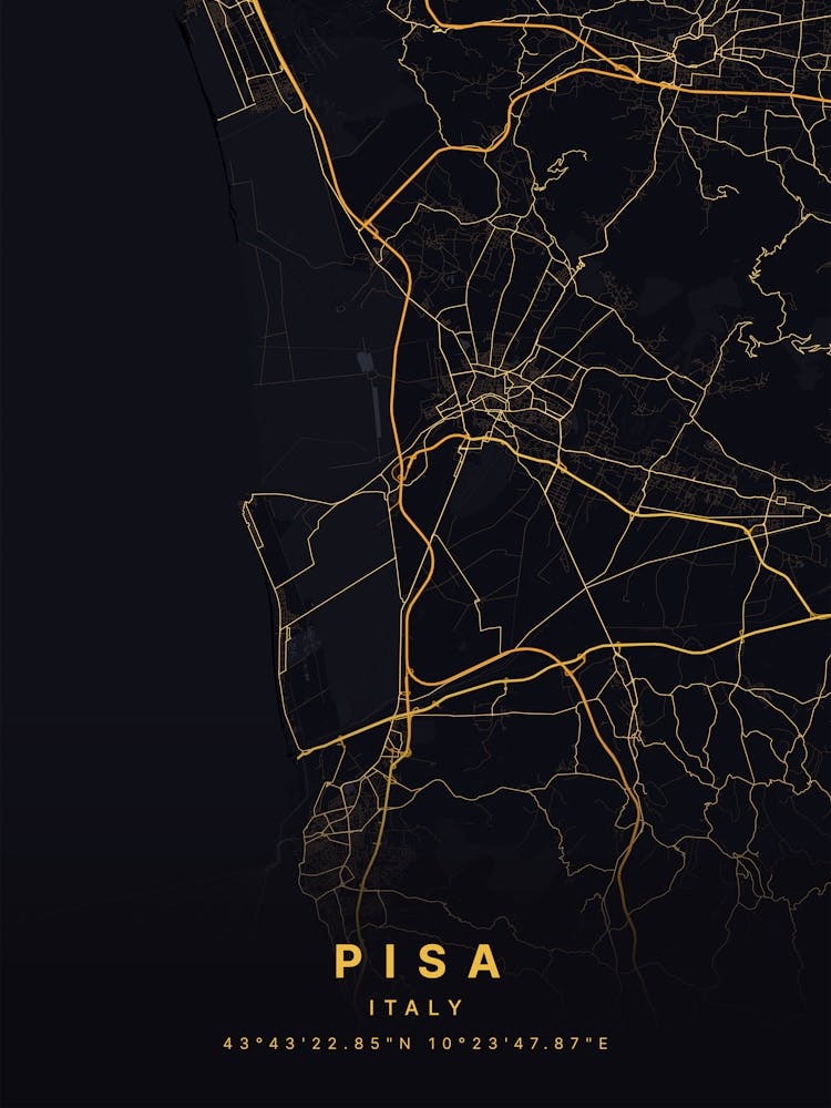 Pisa Italy Black And Gold Map