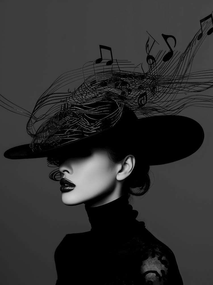 Black And White Portrait Of A Woman Wearing A Hat