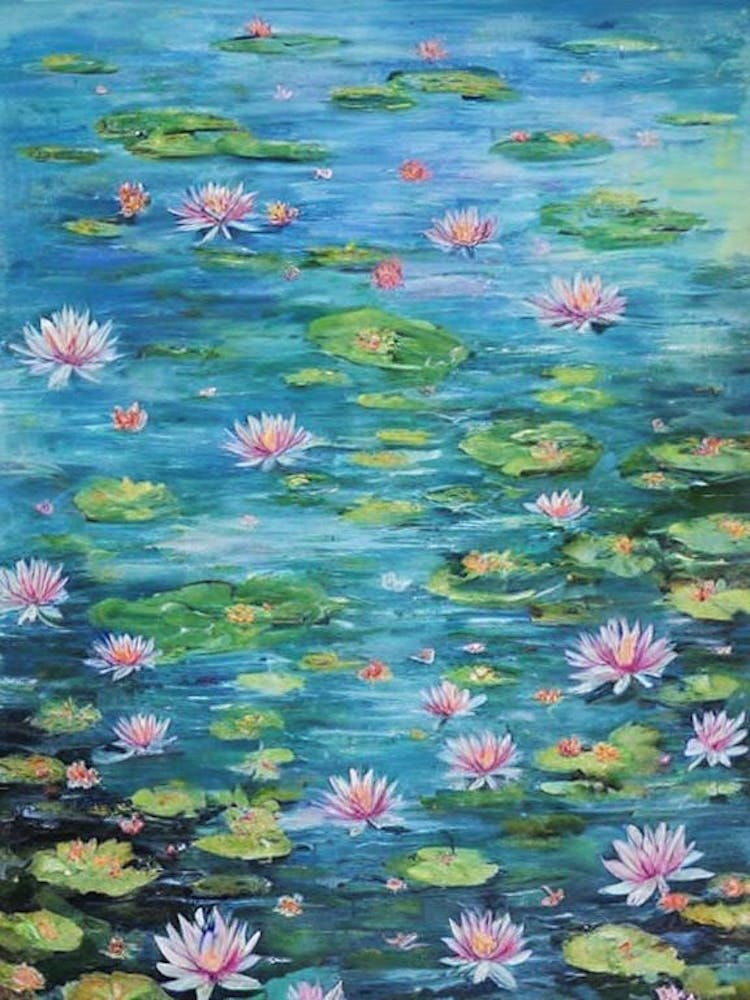 Water Lily Floral Print Bright Painting Flower