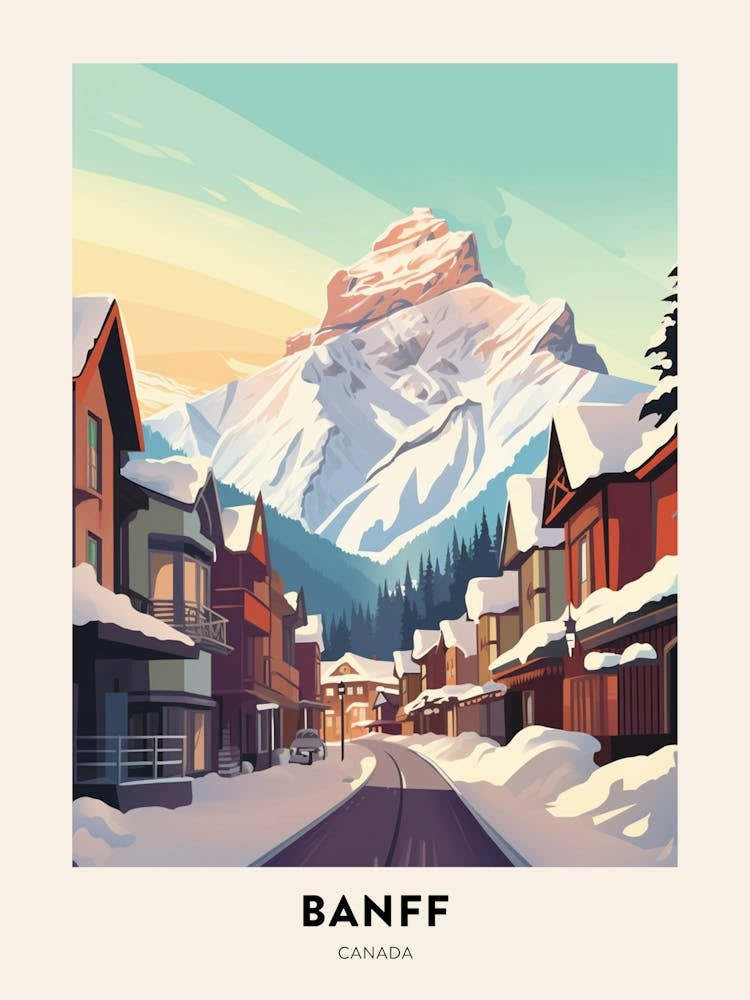 Vintage Winter Travel Poster Banff Canada 1