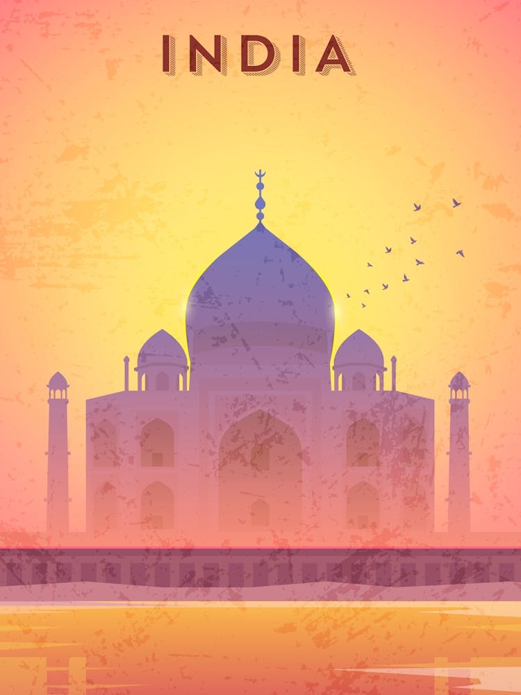 India, Taj Mahal — Retro travel minimalist poster