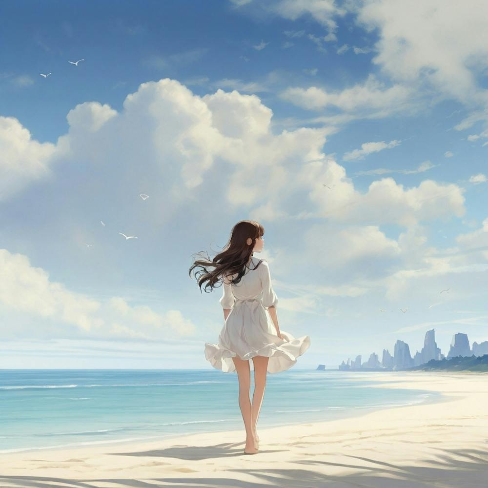 Girl Walking On The Beach