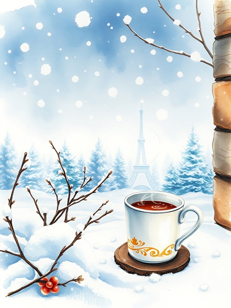 Winterszene mit Kaffeetasse