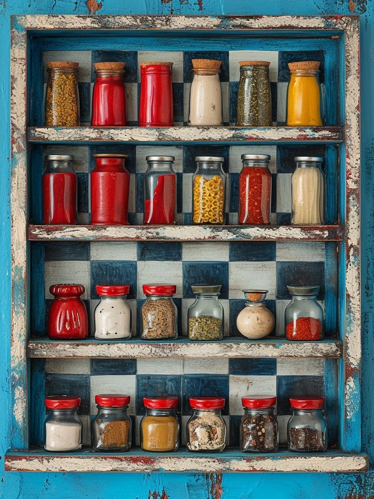 Spices On A Shelf Blue Painting 2