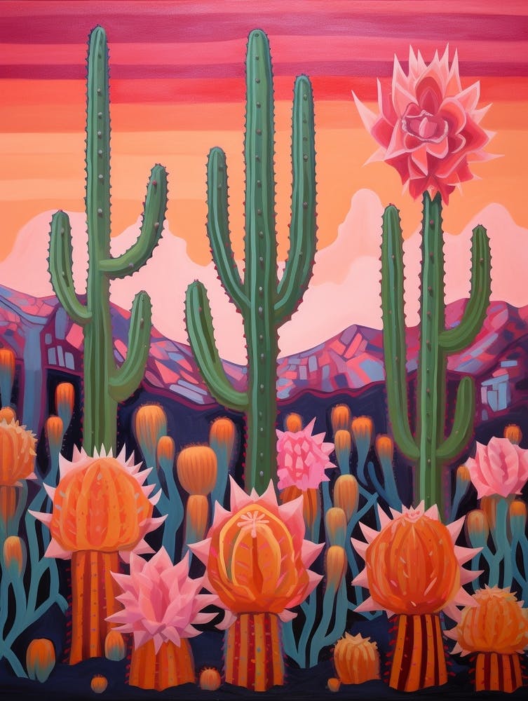 Cactus In The Desert Painting Woolly Torch Cactus