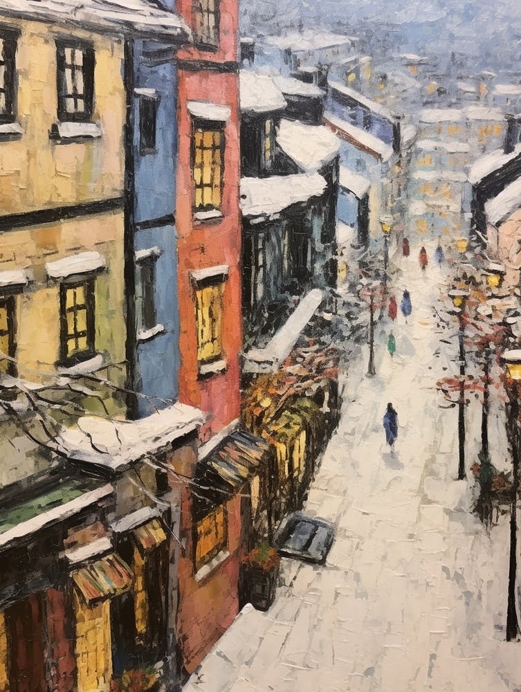 Vintage Winter Painting Bergen Norway