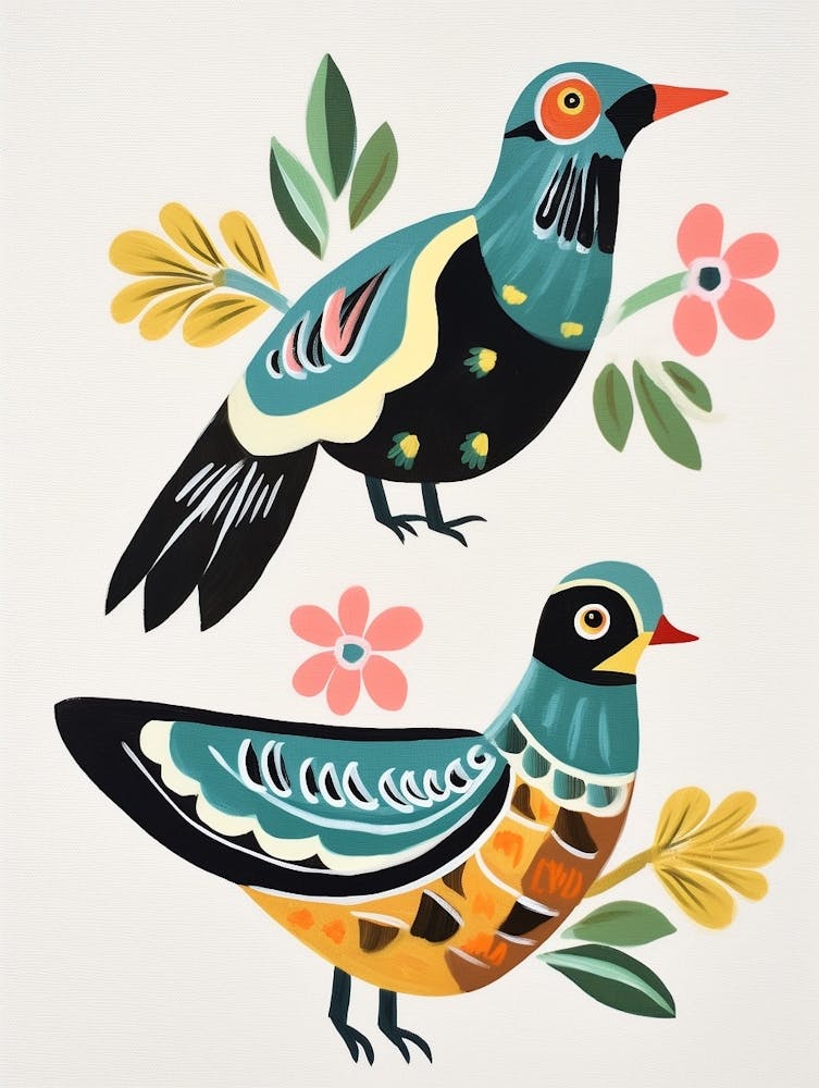 Folk Style Bird Painting Wood Duck 1