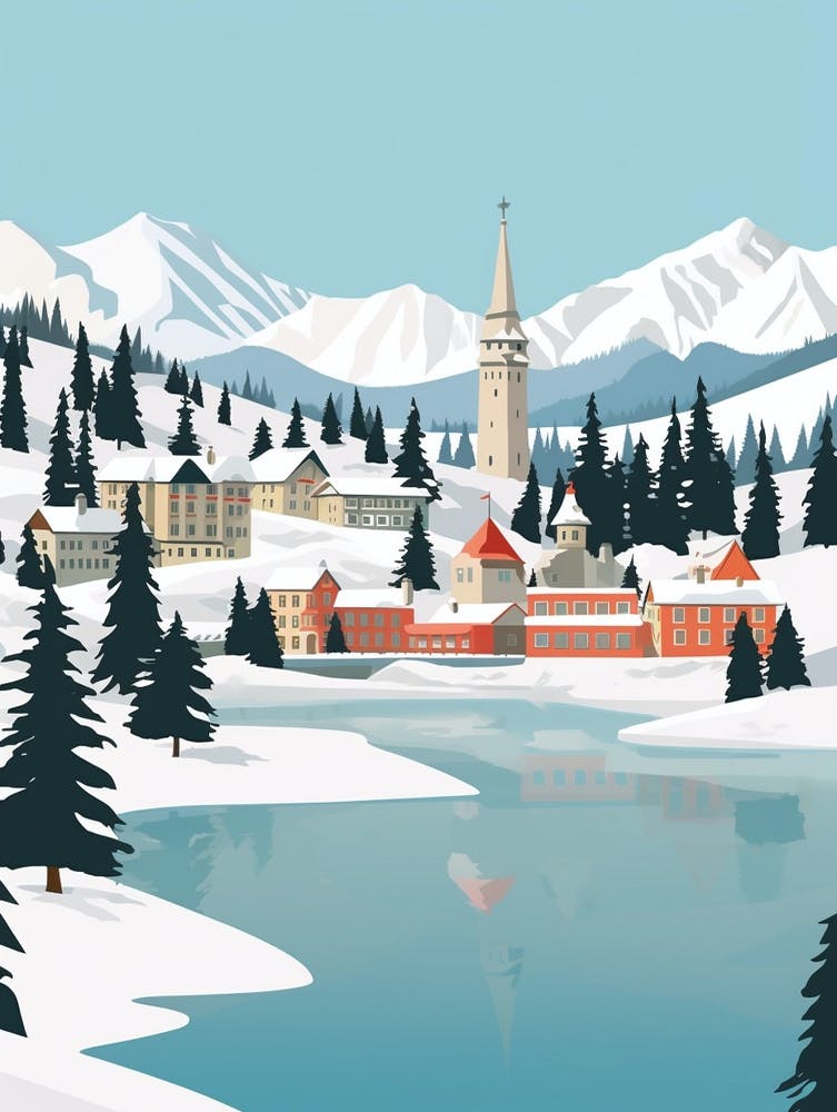 Retro Winter Illustration St Moritz Switzerland 1