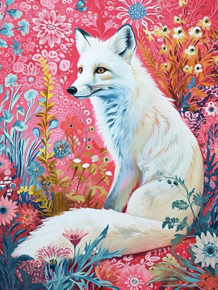 Floral Animal Painting Arctic Fox 2
