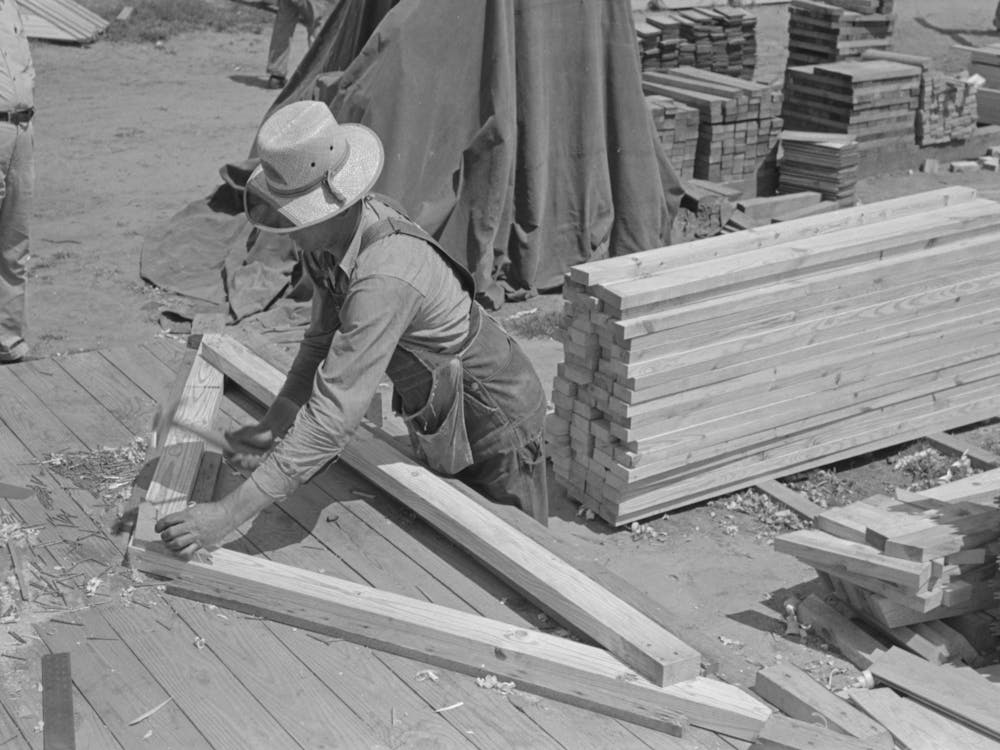 Food Storage Plant, Assembling Trusses In Wood Jig, Southeast Missouri Farms Project By Russell Lee