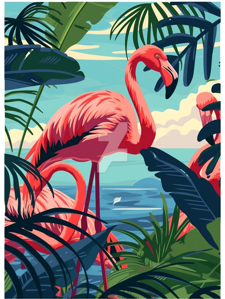 Greater Flamingo Greece Tropical Illustration 3