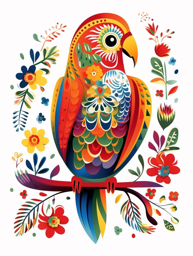 Skandinavische Vogelillustration Wellensittich 2