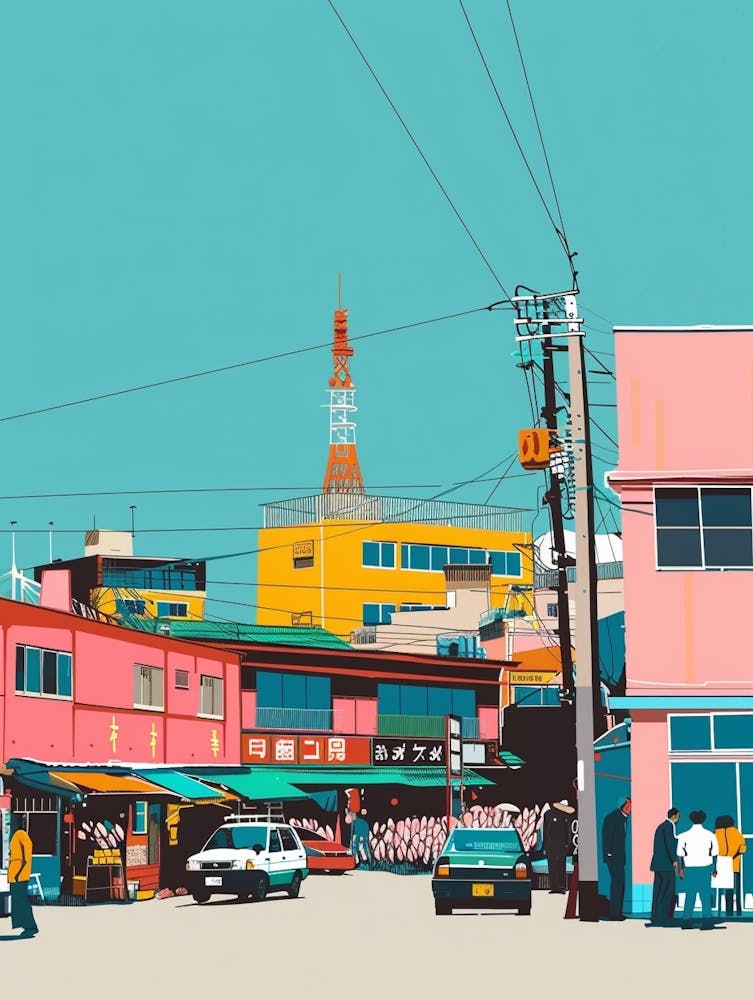 Tsukiji-Fischmarkt Tokio 1 Bunte Illustration