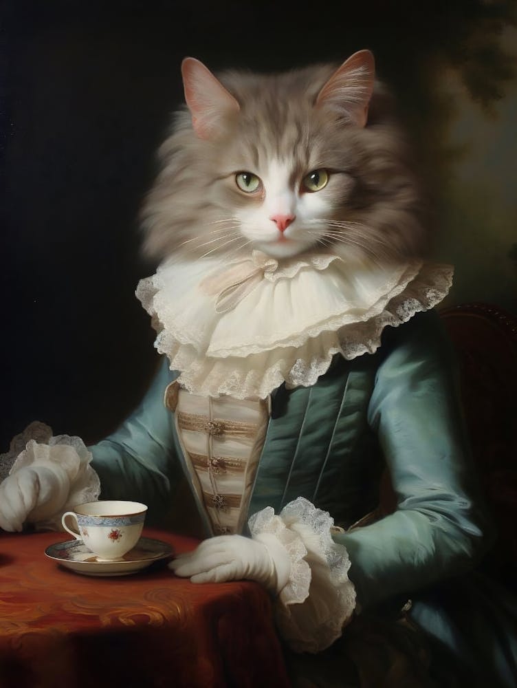 Victorian Animal Portrait, Royal Lady Cat Vintage Print, Renaissance Animal Dark Moody Poster, Dressed Pet Altered Art, Animal Lover Gift