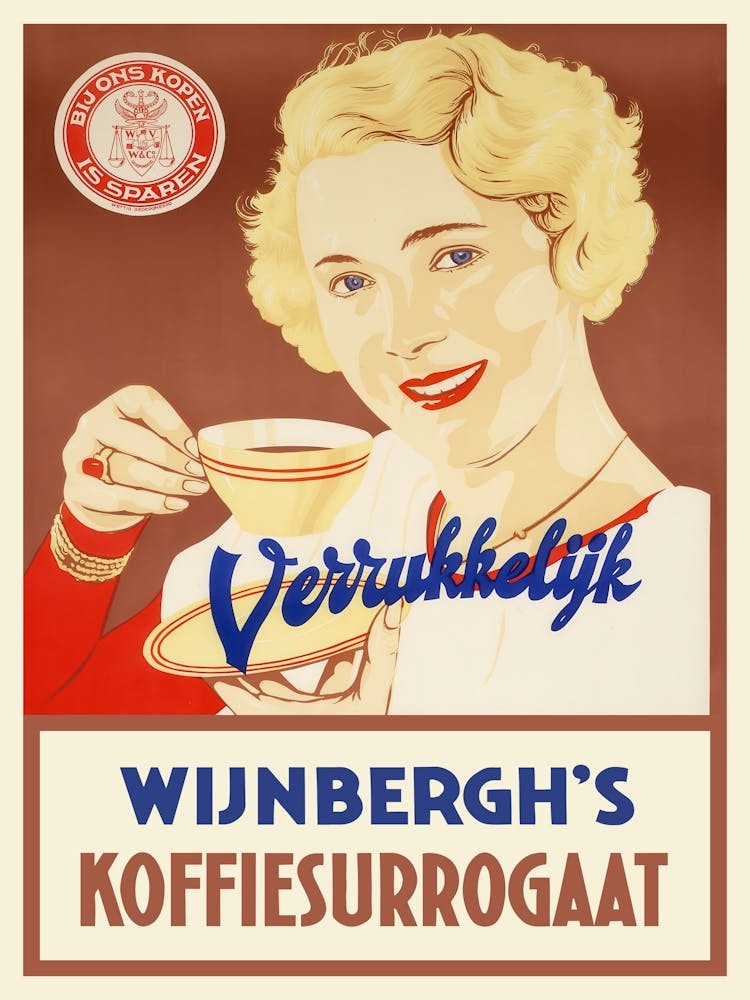 Dutch Coffee Poster — 1950s vintage kitchen wall art, retro Holland café print