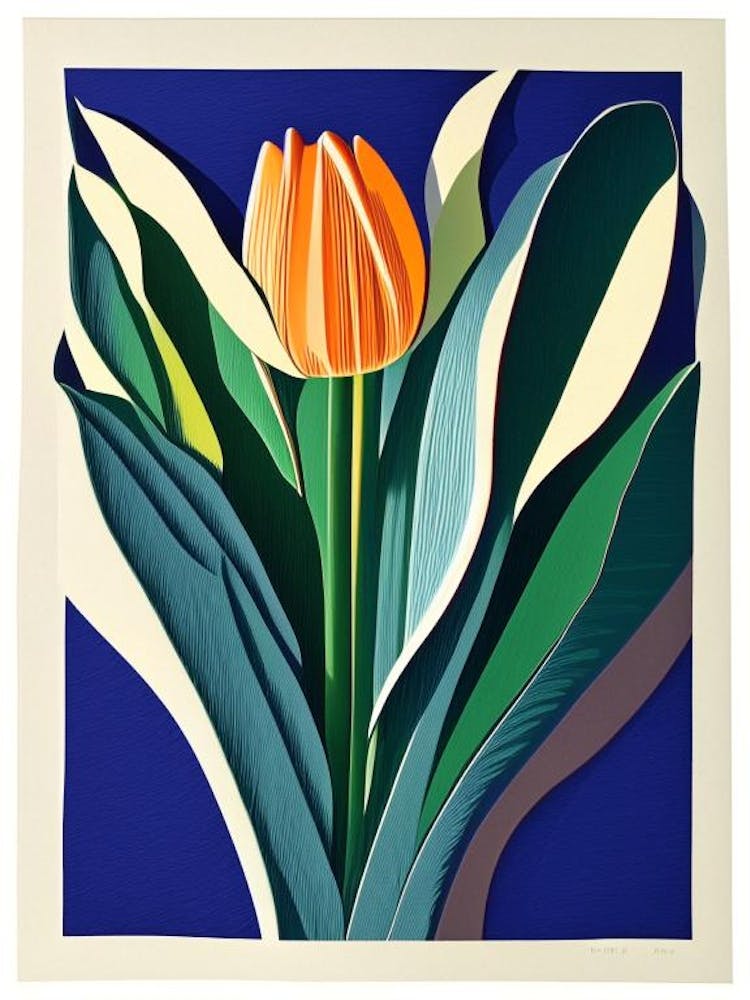 Tulip Leaf Colourful Abstract Linocut