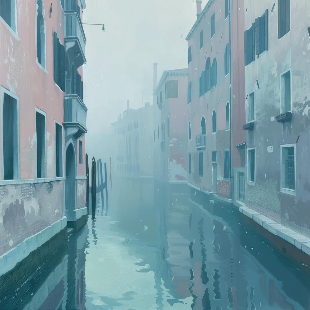 David Hockney Style. Venice Canals in Winter