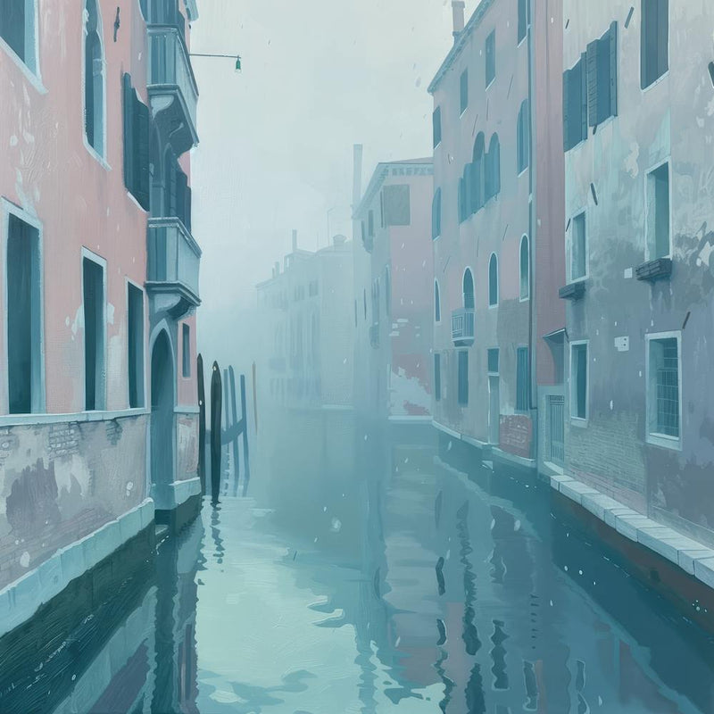 David Hockney Style. Venice Canals in Winter