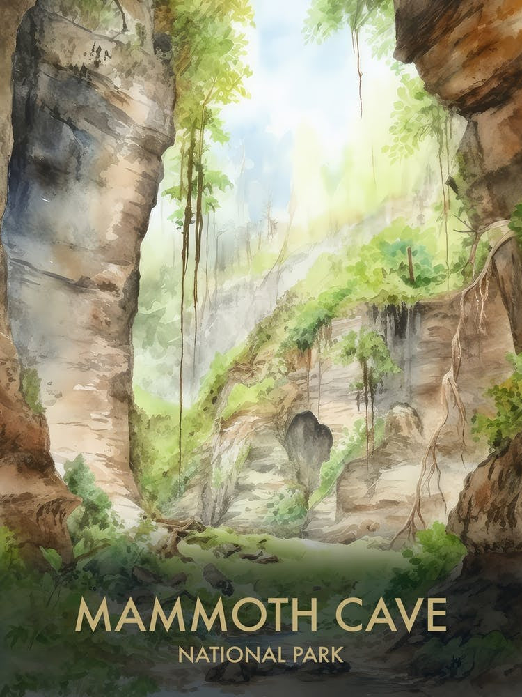 Mammoth Cave National Park Watercolour Vintage Travel Poster 2