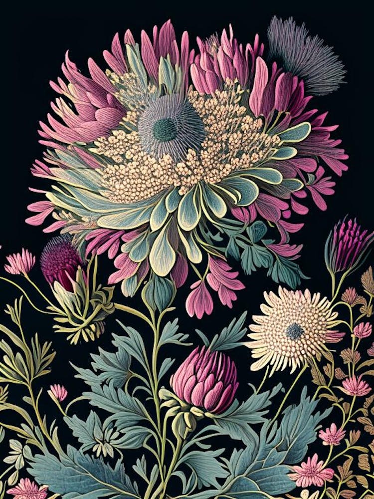 Aster Floral 1 Botanical Vintage Poster Flower