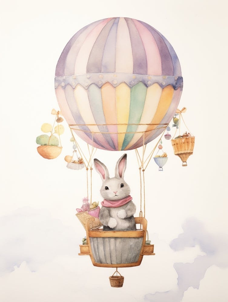 Babykaninchen 2 In Einem Heißluftballon