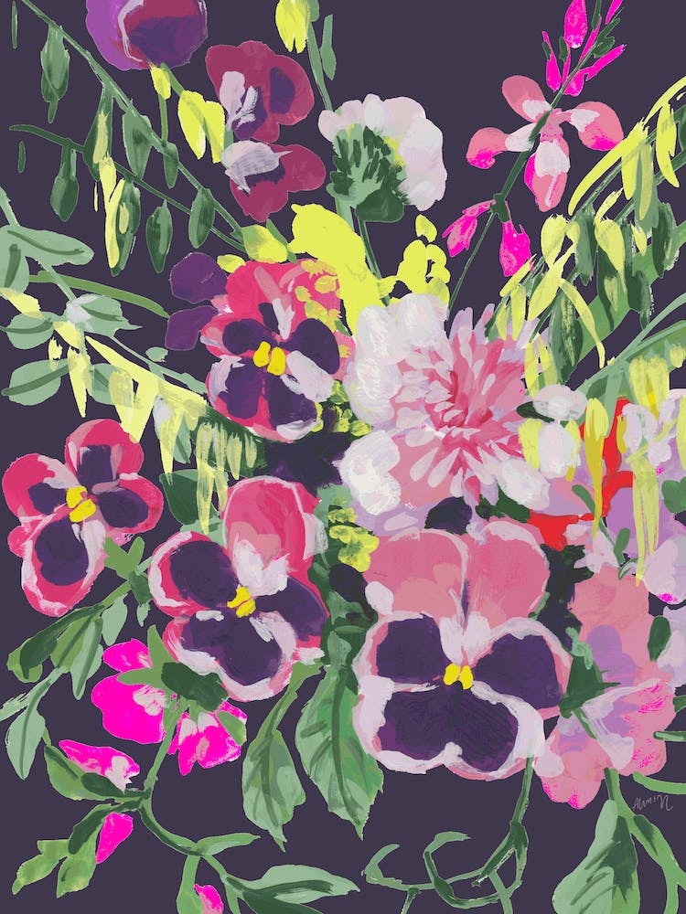 Pink Pansies On Dark Purple