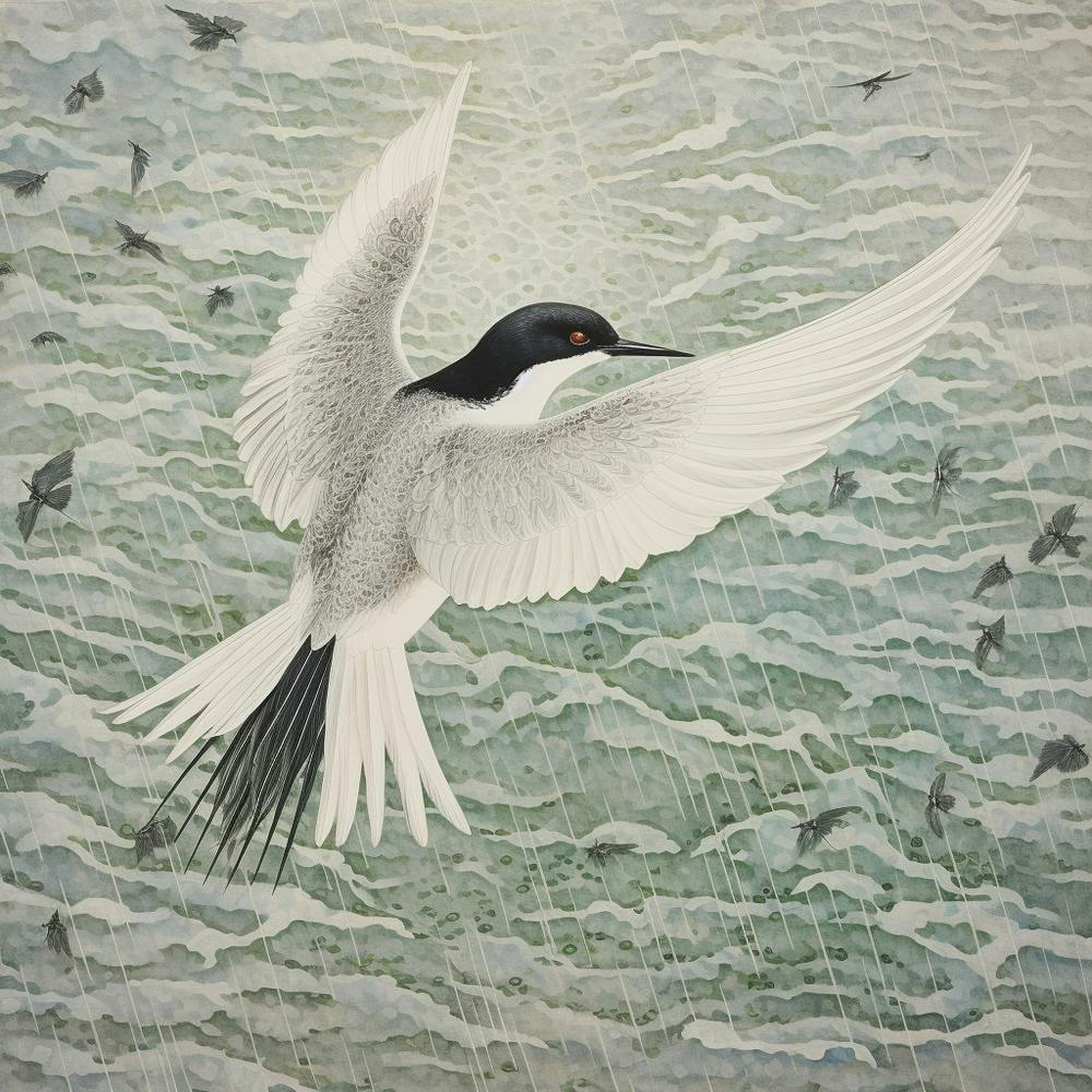 Ohara Koson Inspired Bird Painting Common Tern 2 Square