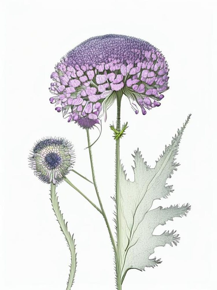 Scabiosa Floral Quentin Blake Inspired Illustration 2 Flower