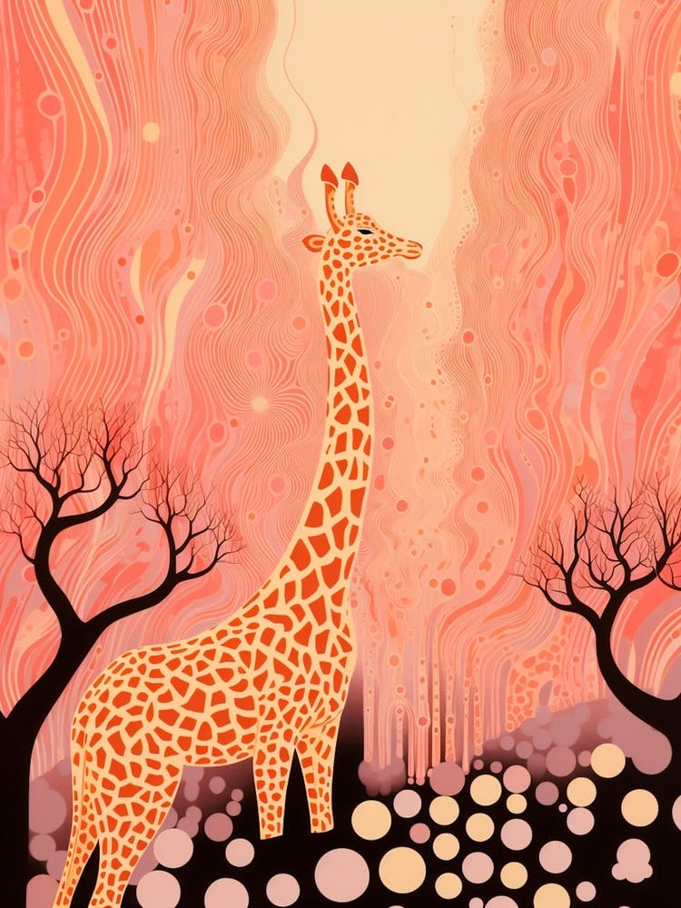 Abstract Giraffe Orange & Pink Portrait 4