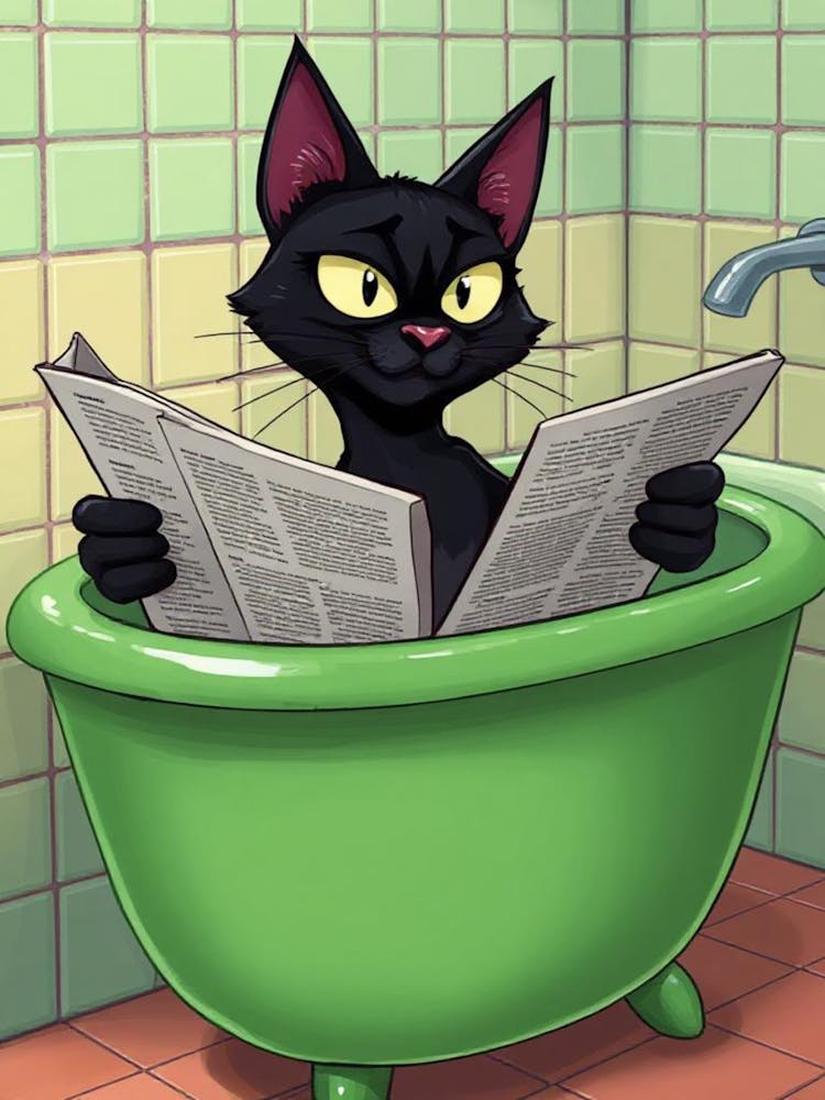 Black Cat Reading Newspaper 1